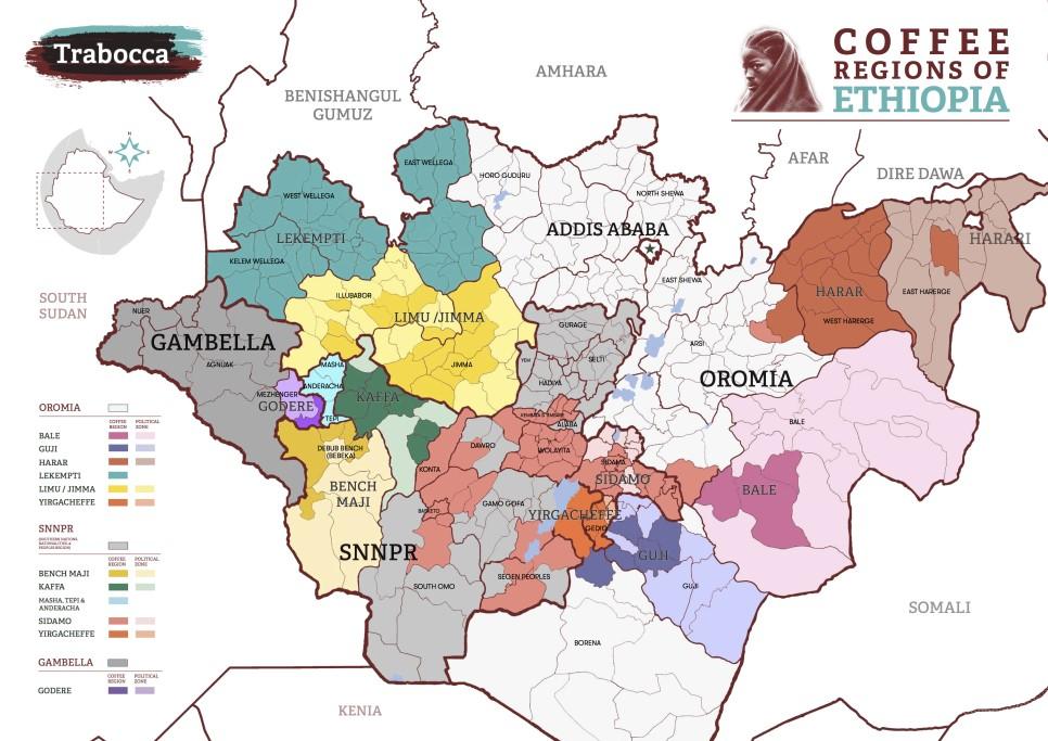 Карта кофейных регионов Эфиопии